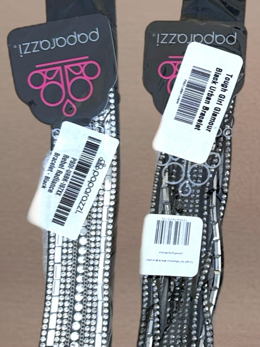 Black Rhinestone, Stud Leather Wrap Bracelets - 6 - Picture 2 of 8